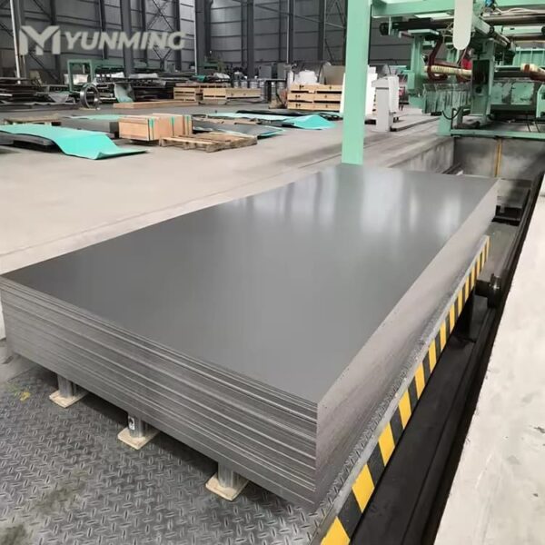 Cold rolled stainless steel plates in a factory after final surface treatment.