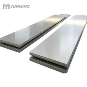 Wide cold rolled stainless steel plates with smooth reflective surface.