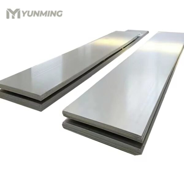 Wide cold rolled stainless steel plates with smooth reflective surface.