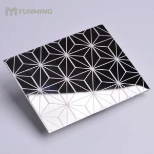 Mirror etched stainless steel sheet with geometric pattern