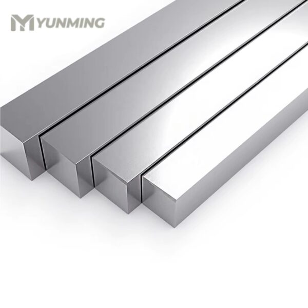 Polished stainless steel square bars with mirror finish