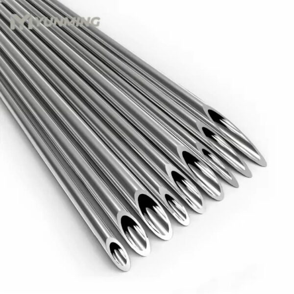 Polished stainless steel needle tubes with beveled ends