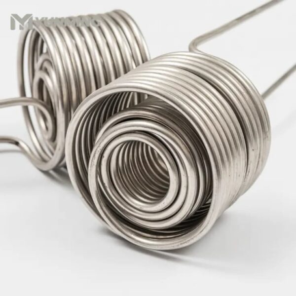 Close-up view of stainless steel coil tube with precision winding