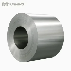 Large super duplex stainless steel coil roll on a clean white background