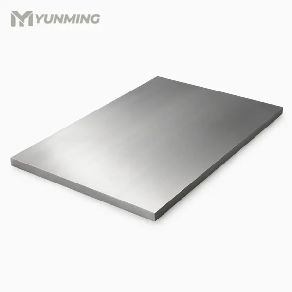 Flat super duplex stainless steel plate on white background