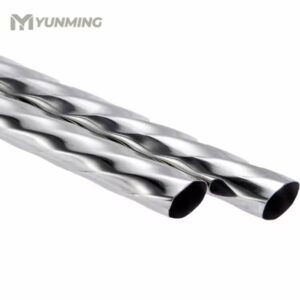 Close-up view of mirror polished twisted stainless steel tube