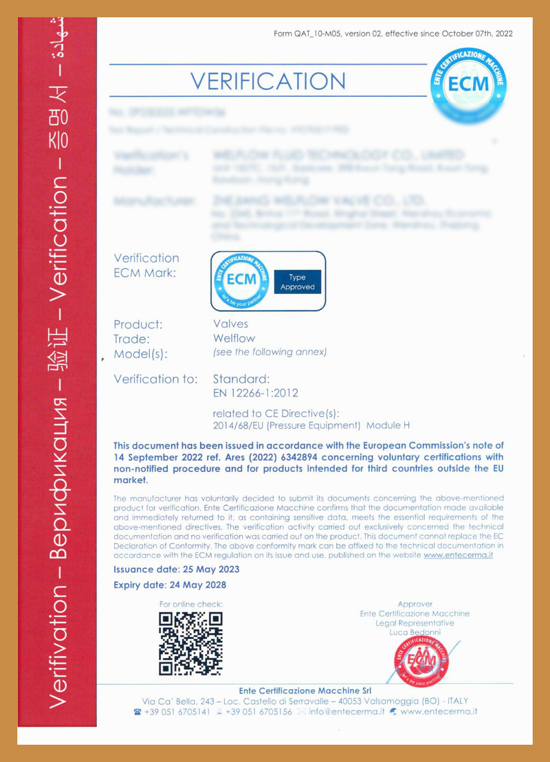 ECM Certification for Valves ECM Certification for Valves
