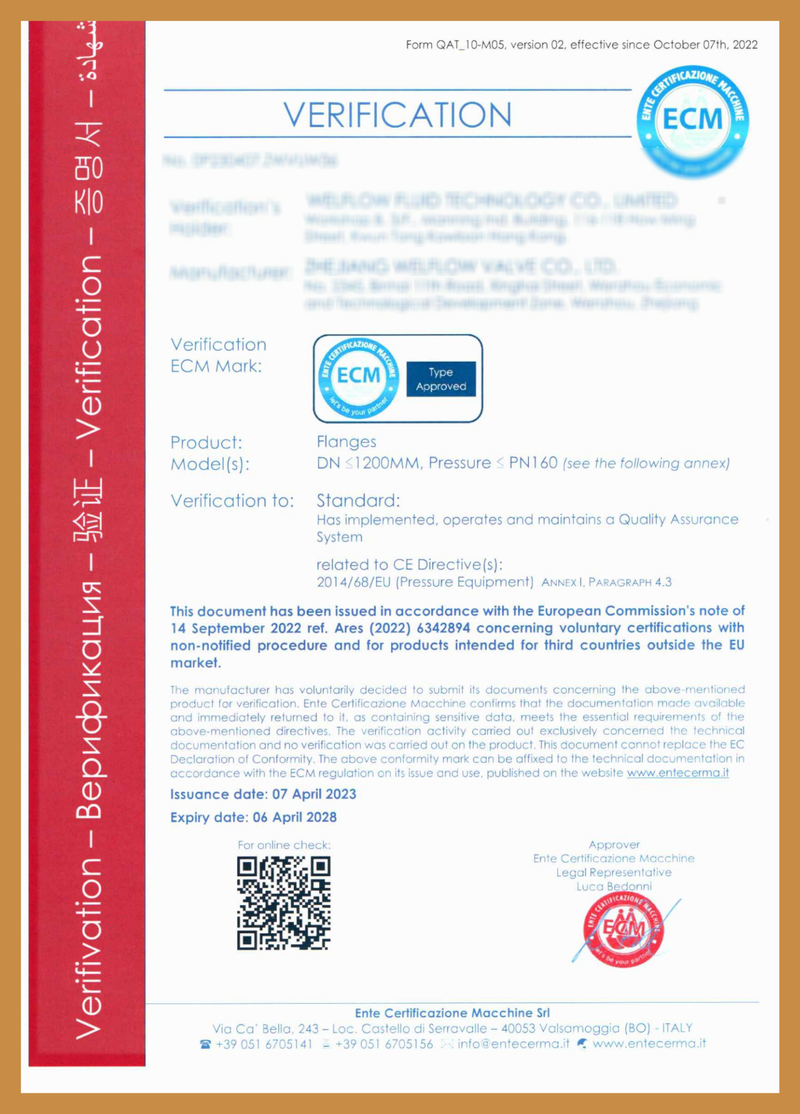 ECM Certification for Flanges ECM Certification for Flanges