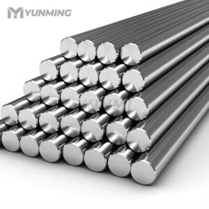 Bundle of stainless steel round bars with brushed finish