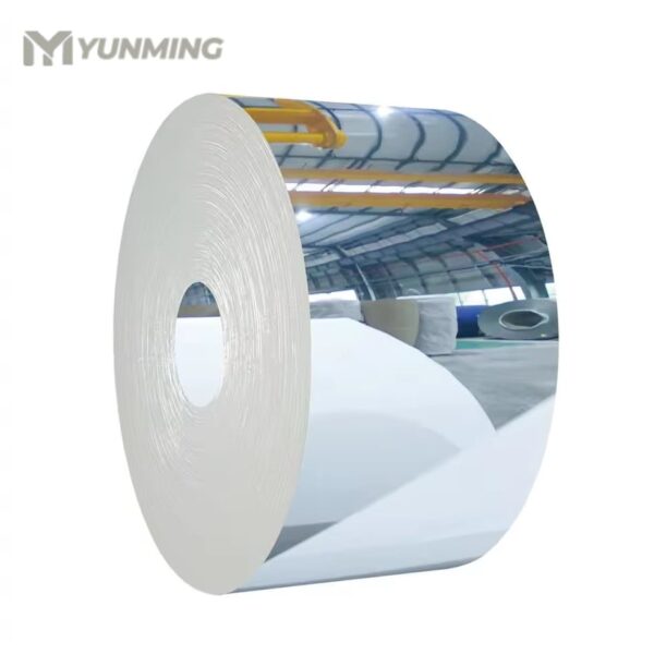 Mirror polished stainless steel coil stored in warehouse