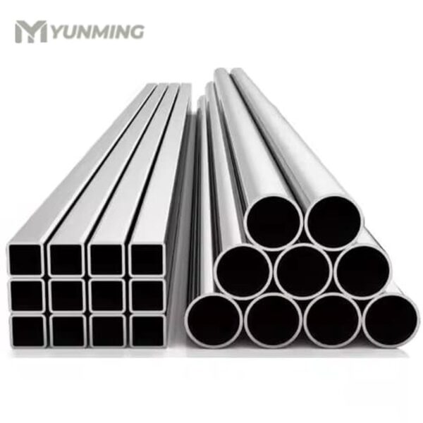 Round and square stainless steel sanitary pipes stacked together