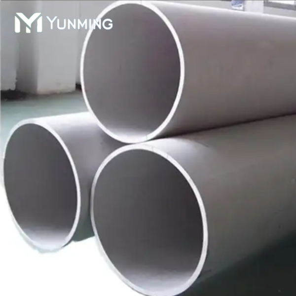 Close-up of large round stainless steel pipes with clean edges