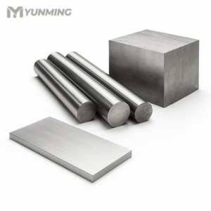 15-5PH stainless steel bar, plate, and forged block in white background