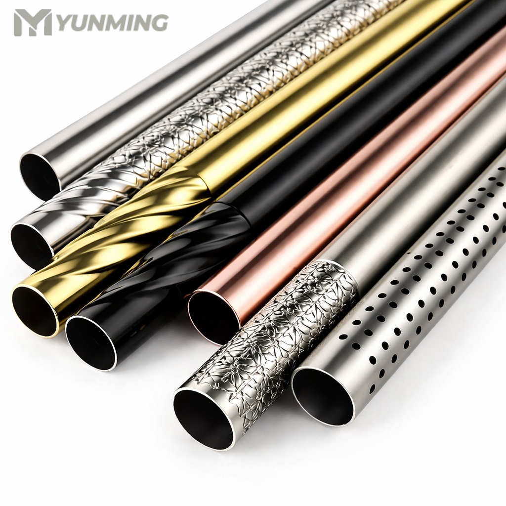 Custom decorative stainless steel tubes with polished, twisted, colored and patterned finishes for architectural and industrial applications