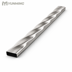 Decorative helical flat tube in stainless steel with twisted surface design