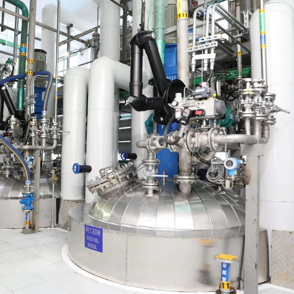 316L stainless steel process piping in a chemical processing plant