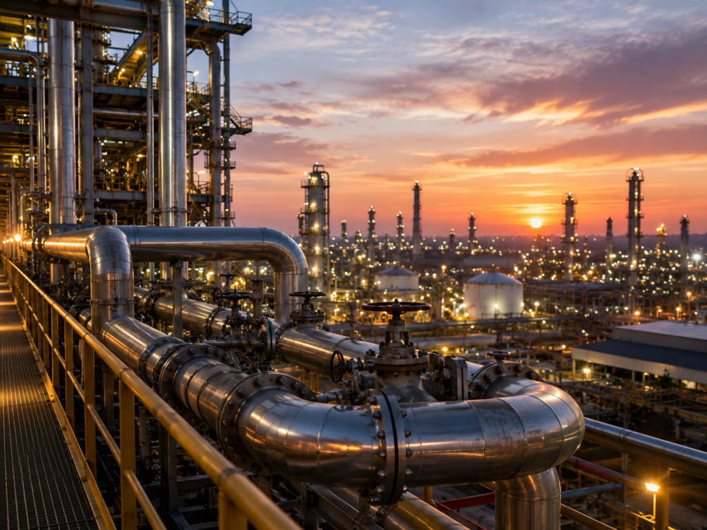 Corrosion-resistant stainless steel tubes and piping systems for oil and gas refineries, petrochemical plants, offshore platforms, and industrial pipeline applications.