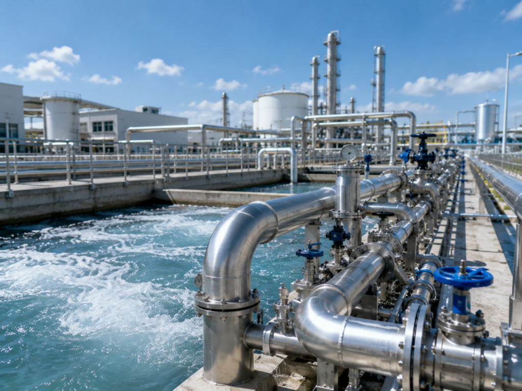 Stainless steel tubes and piping systems for water treatment plants, filtration systems, wastewater treatment, desalination facilities, and industrial water processing.